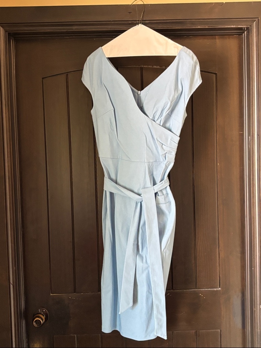 Light Blue Midi Dress with Waist Tie